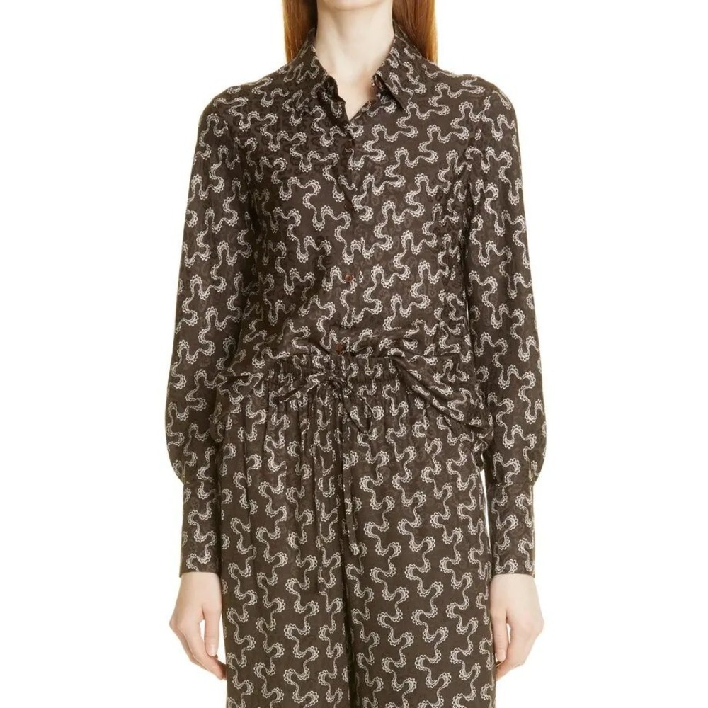 Rebecca Taylor Chantilly Wave Silk Blend Button Up Shirt XS Old Money Minimalist